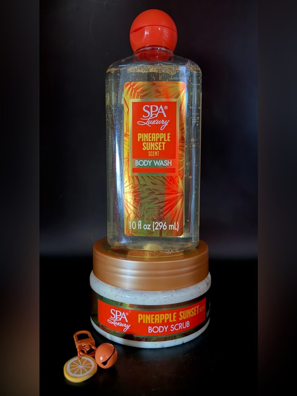 ☀️ NEW Spa Luxury PINEAPPLE SUNSET Body Wash & Scrub Duo Set + Charm 🍍